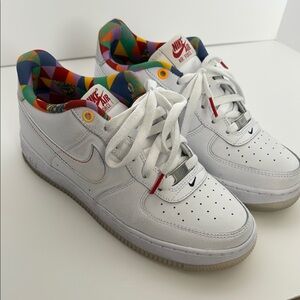 Nike Air Force 1 White with Multicolor Accents. Youth big kids size 6.5